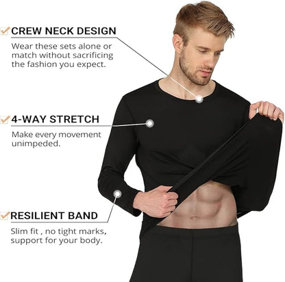 Men’s Thermal Underwear Set – Fleece-Lined Long Johns for Skiing & Winter Hunting