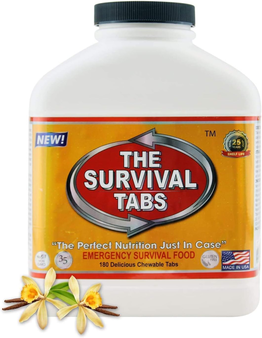 15-Day Emergency Food Supply – 180 Tabs, Gluten-Free Meal Replacement (25-Year Shelf Life, Vanilla)