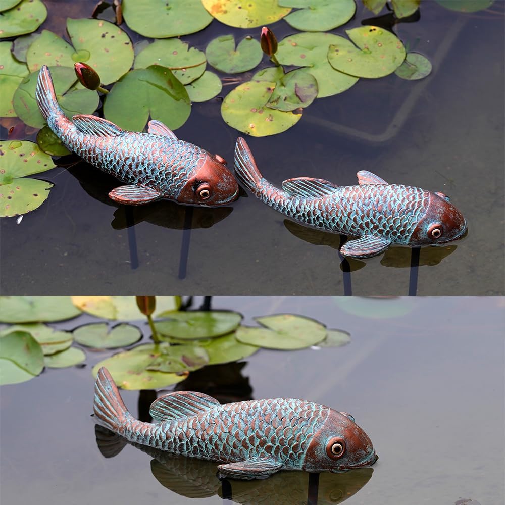 Antique Koi Fish Garden Statue – Outdoor Patio & Pond Sculpture for Backyard or Home Decor