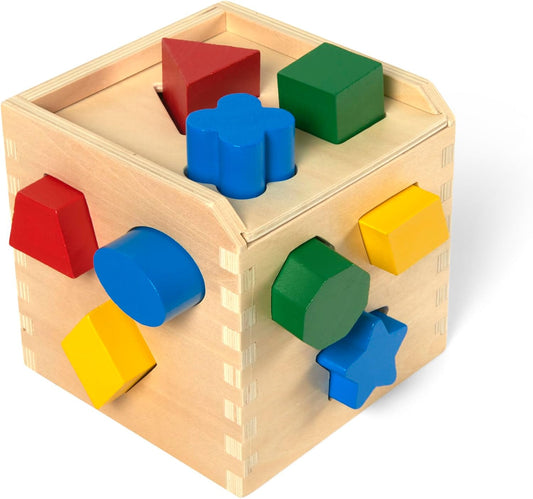 Wooden Shape Sorting Cube – Classic Toy with 12 Shapes