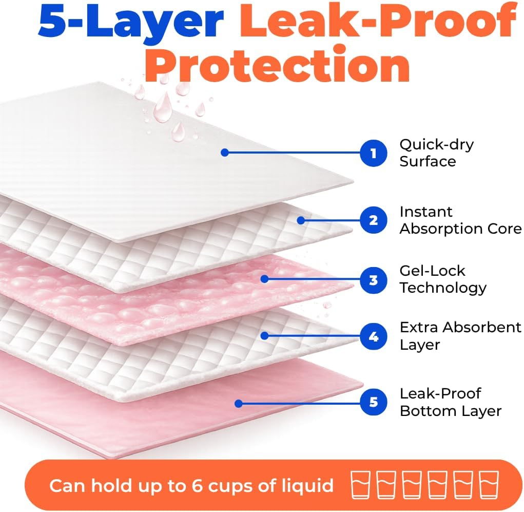 Disposable Puppy Pee Pads – Super Absorbent Dog Training Potty Pads, Baby Pink (100 Count)