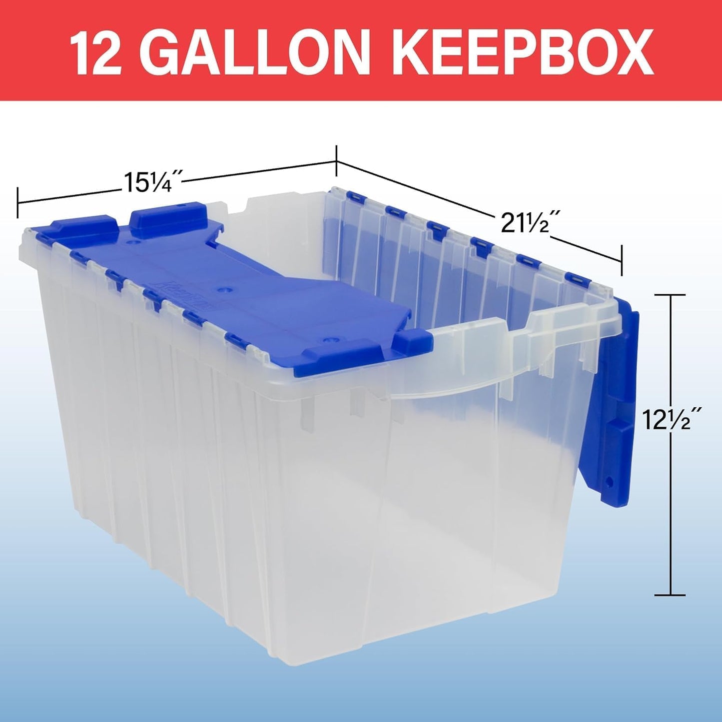 12-Gallon Stackable Plastic Storage Tote with Lid - Clear/Blue (21.5" x 15" x 12.5")
