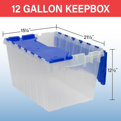 12-Gallon Stackable Plastic Storage Tote with Lid - Clear/Blue (21.5" x 15" x 12.5")