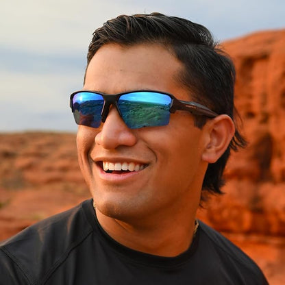 Talon Men's Semi-Rimless Sport Polarized Sunglasses – Black Glacier, Lightweight Athletic Eyewear