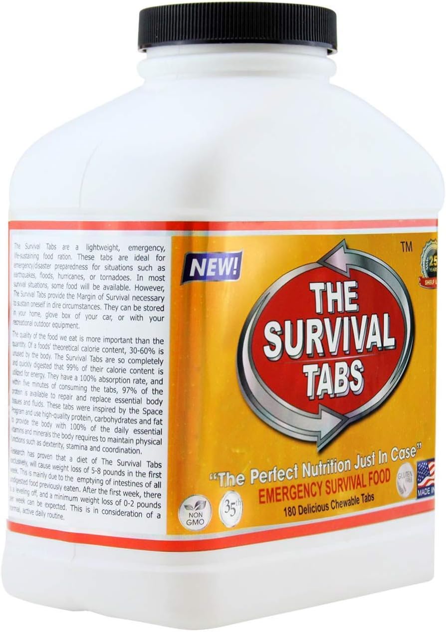 15-Day Emergency Food Supply – 180 Tabs, Gluten-Free Meal Replacement (25-Year Shelf Life, Vanilla)