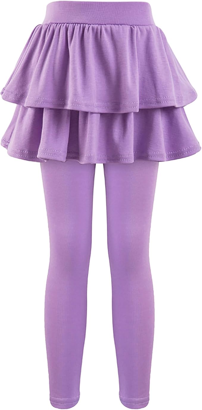 3-Pack Girls’ School Uniform Skirted Leggings – Stretchy Warm Jeggings (Size 4–5T, Navy/Khaki/Light Purple)