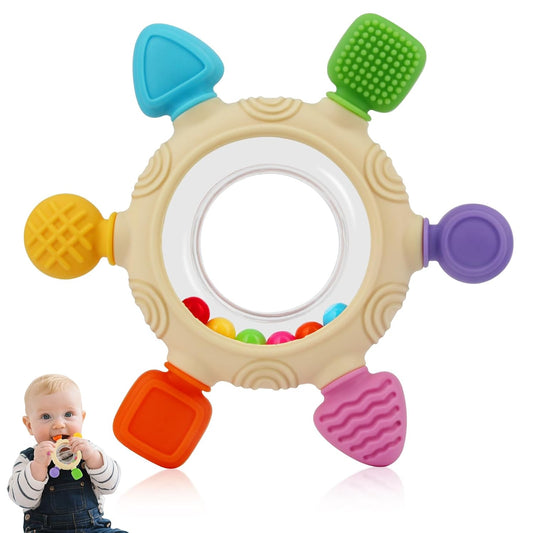 Baby Silicone Teething Rings & Rattle – BPA-Free Sensory Teether for Soothing Gums (0–24 Months)