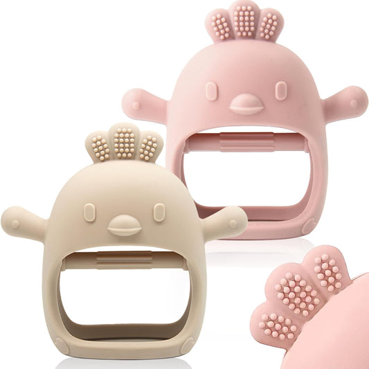 2-Pack Baby Teething Mittens – Pink & Caramel, BPA-Free Silicone Anti-Drop Wrist Teethers (3+ Months)