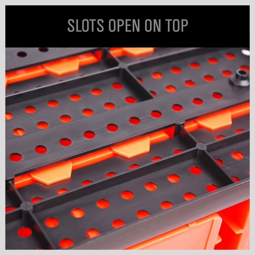 30PC Wall Mounted Storage Bin Rack – Garage Parts & Tool Organizer with Plastic Bins – Blue, Orange & Red