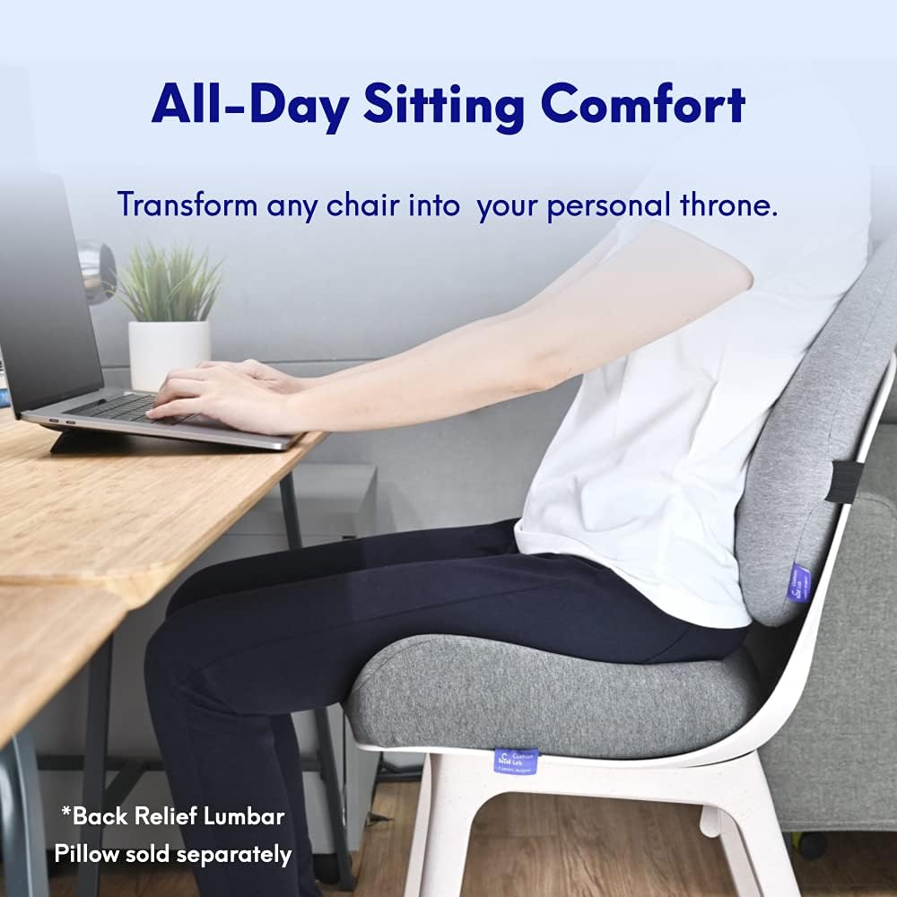 Pressure Relief Seat Cushion – Extra-Dense Memory Foam for Hip & Tailbone Support (Light Grey)