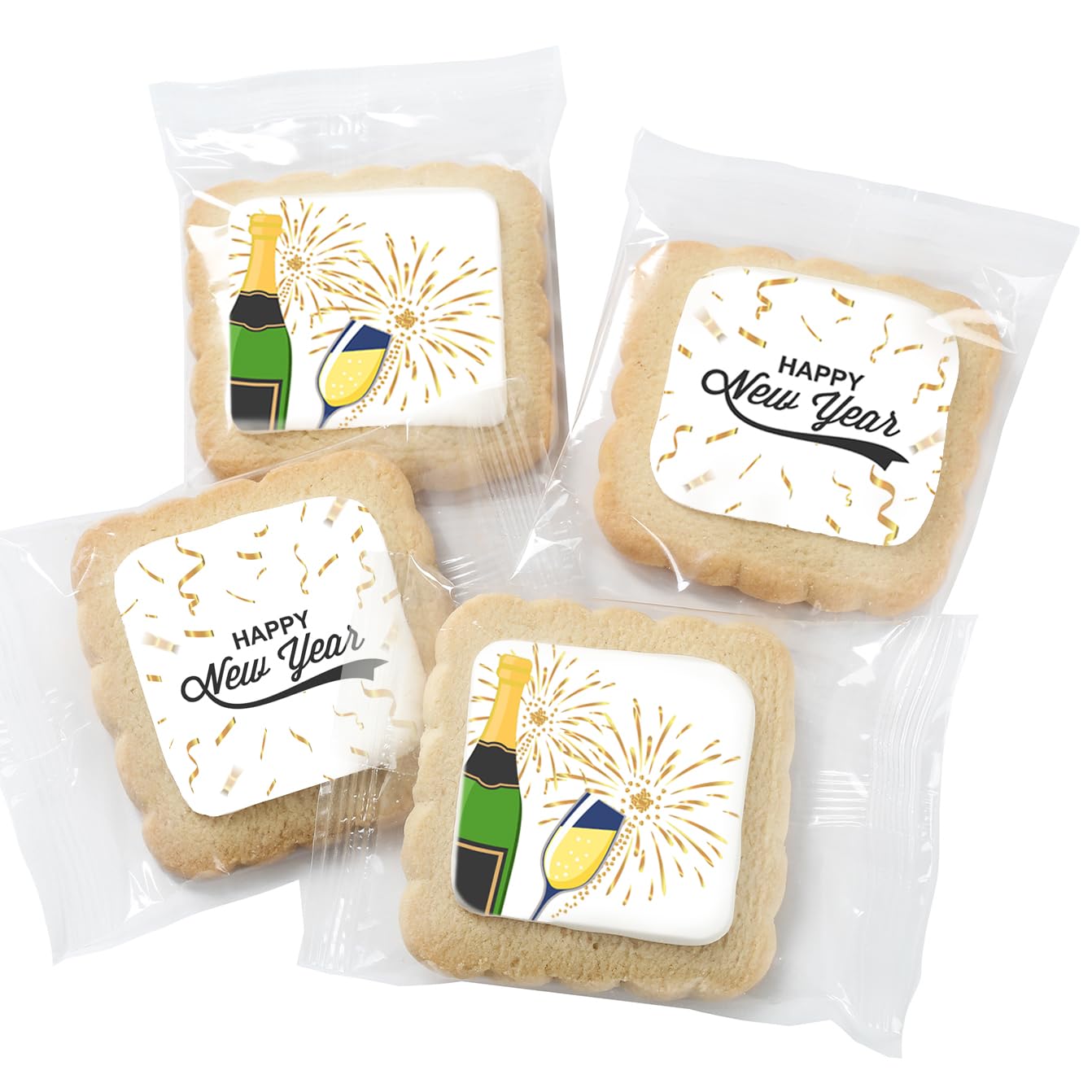 Happy New Year Cookies - Individually Wrapped 2026 Sugar Cookie Treats (24 Pack) for Party Favors