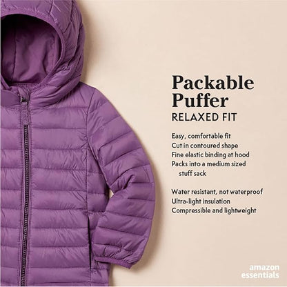 Girls’ & Toddlers’ Lightweight Water-Resistant Packable Hooded Puffer Jacket