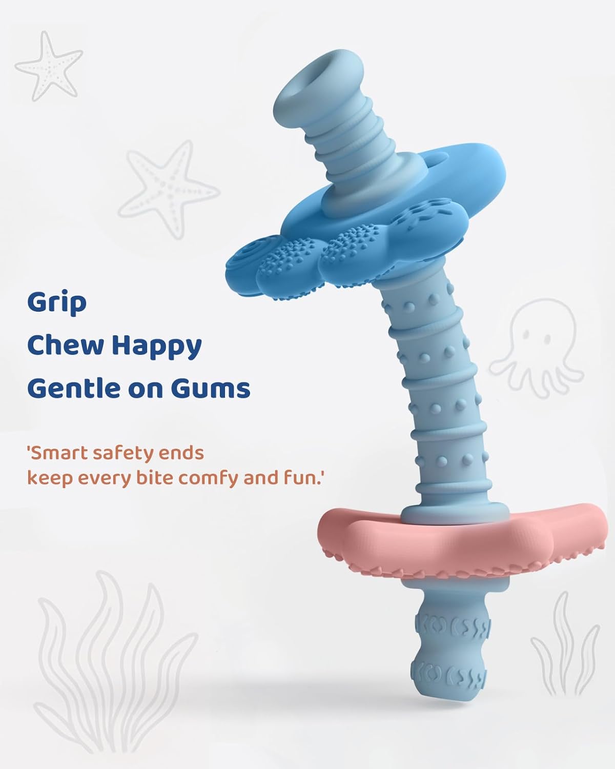 SeaBite Baby Silicone Tube Teether – BPA-Free Sensory Teething Relief (3–12 Months)