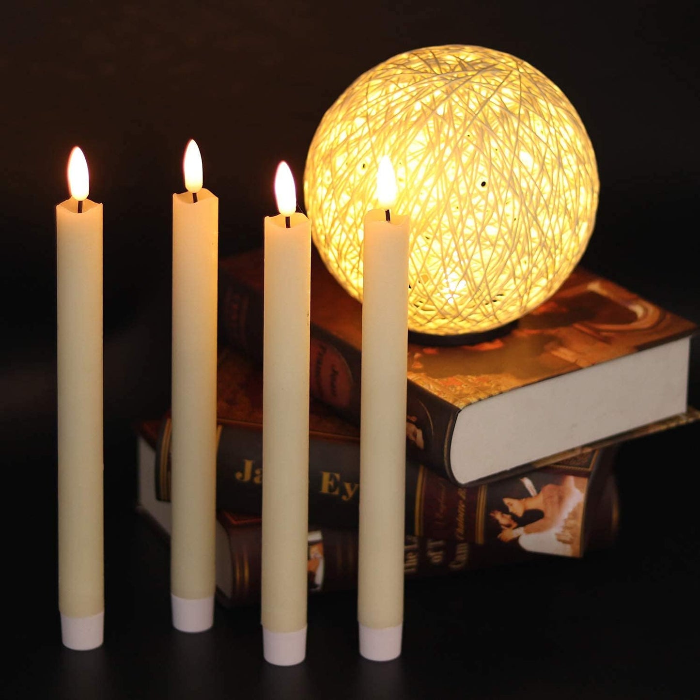 Pack of 6 Flameless Ivory Taper Candles with 10-Key Remote