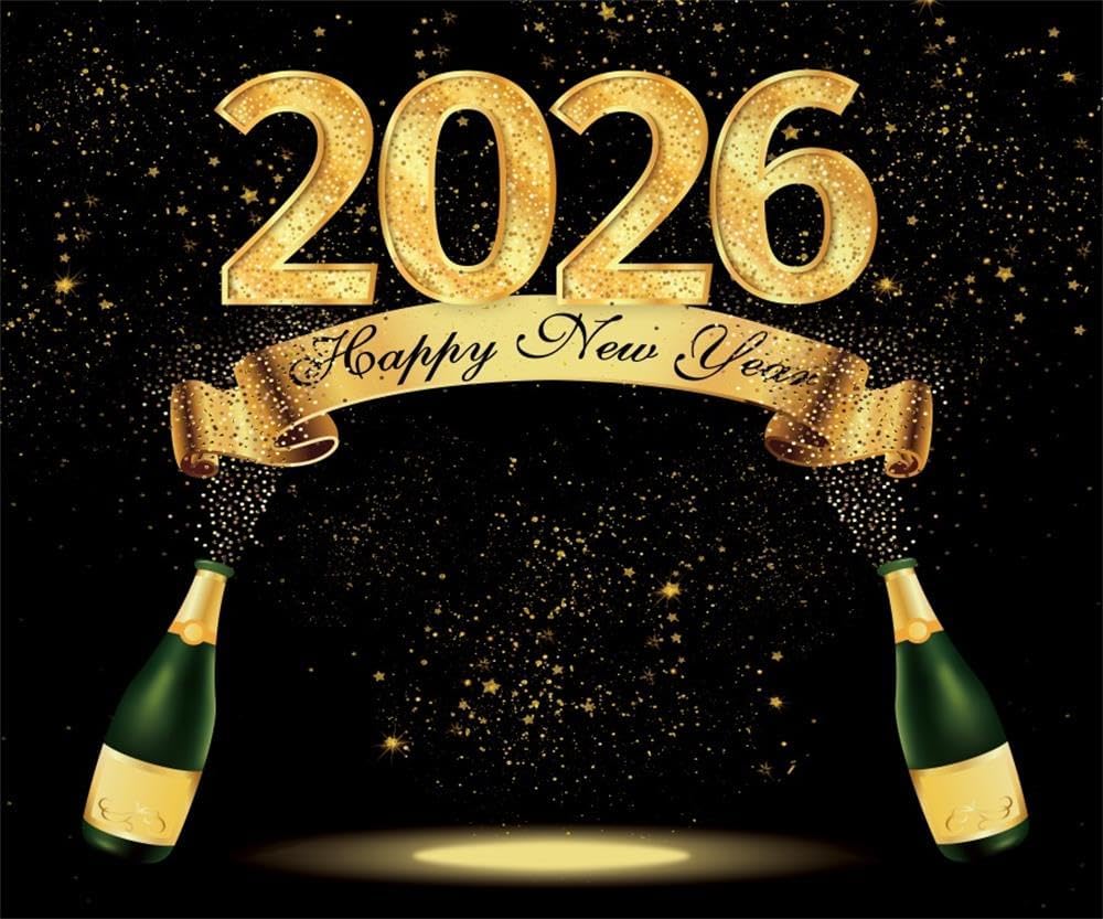 2026 New Year Backdrop – 10x8 FT Fabric Champagne Party Photography Background