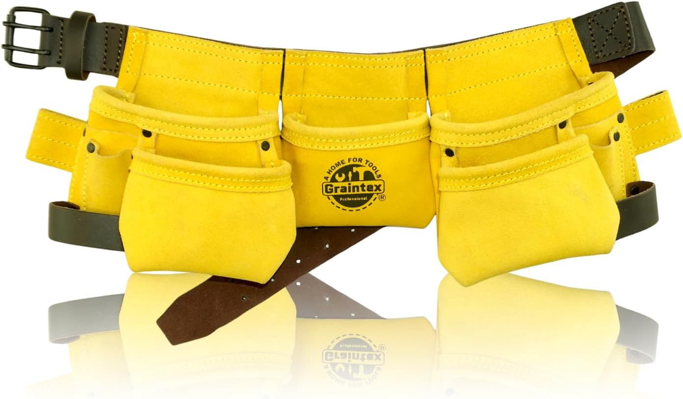 Kids Tool Belt – Suede Leather 9 Pocket Tool Apron with Hammer Loops for Boys & Girls