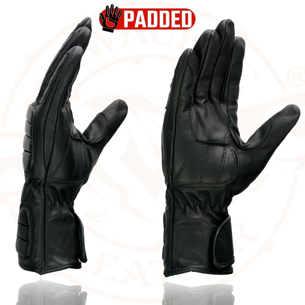 SH451 Men's Black Leather Racing Gloves with Padding