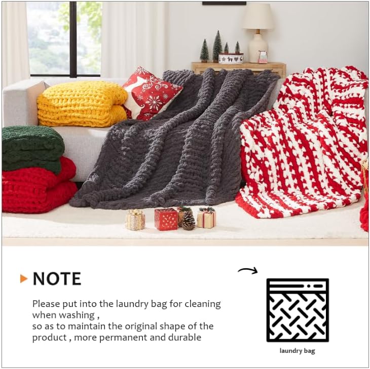 Chunky Knit Throw Blanket – Handmade Chenille Cable Knit (50x60")