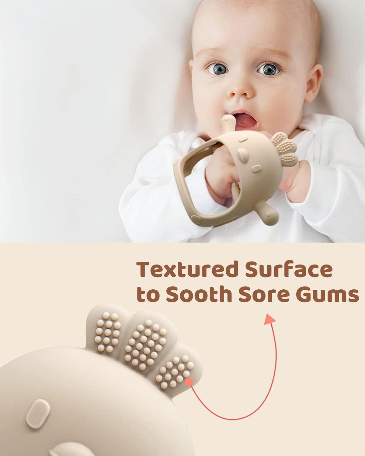 3 Packs Baby Teething Toy Silicone Teething Mitten for Babies Over 3 Months Anti Dropping Wrist Hand Teethers Baby Chew Toys for Sucking Needs, BPA Free (Pink, Caramel & Coral Red)