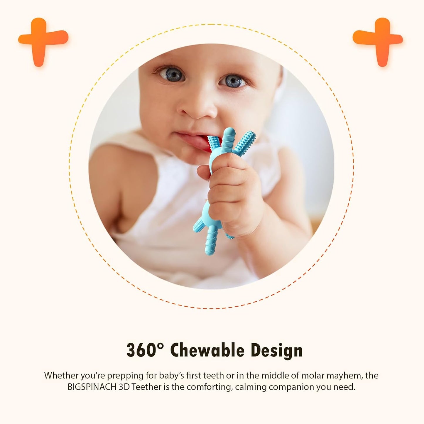 3D Silicone Baby Teether – BPA-Free 360° Textured Easy-Grip Teething Stick