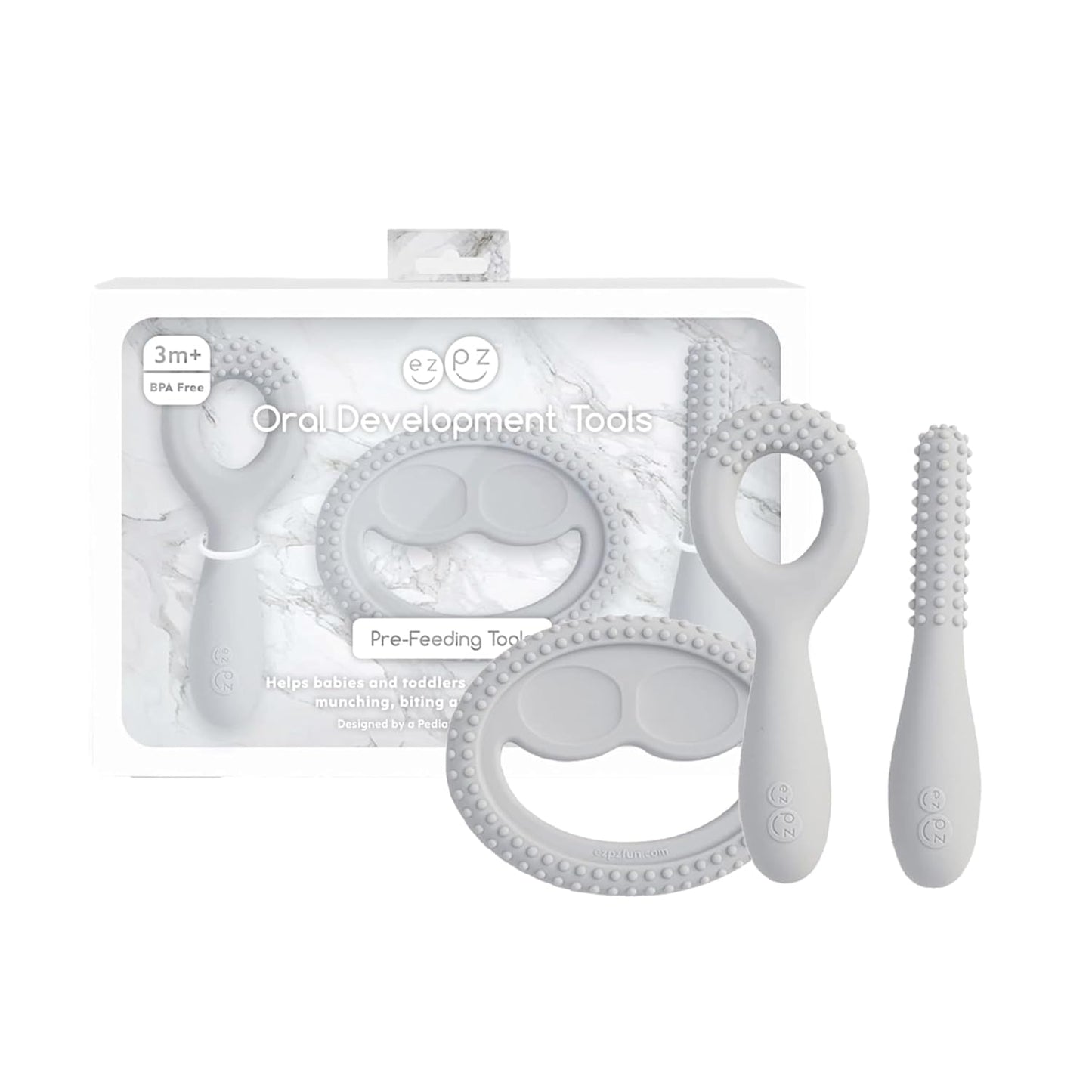 Oral Development Tools – 3-Pack Silicone Chewing & Weaning Aids (Pewter, 3+ Months)