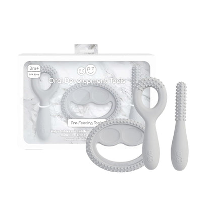 Oral Development Tools – 3-Pack Silicone Chewing & Weaning Aids (Pewter, 3+ Months)