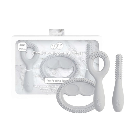 Oral Development Tools – 3-Pack Silicone Chewing & Weaning Aids (Pewter, 3+ Months)