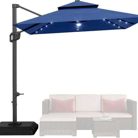 10' Heavy Duty Cantilever Patio Umbrella with Solar LED Lights