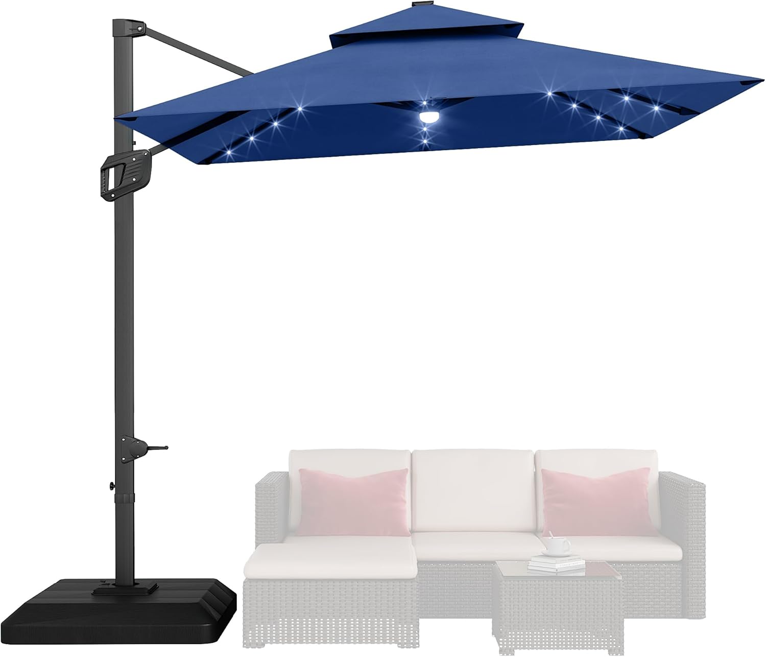 10' Heavy Duty Cantilever Patio Umbrella with Solar LED Lights