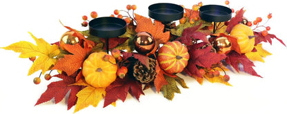 Fall Candle Holder Centerpiece – 3-Candle Thanksgiving Table Décor, 27.56-Inch Autumn Arrangement