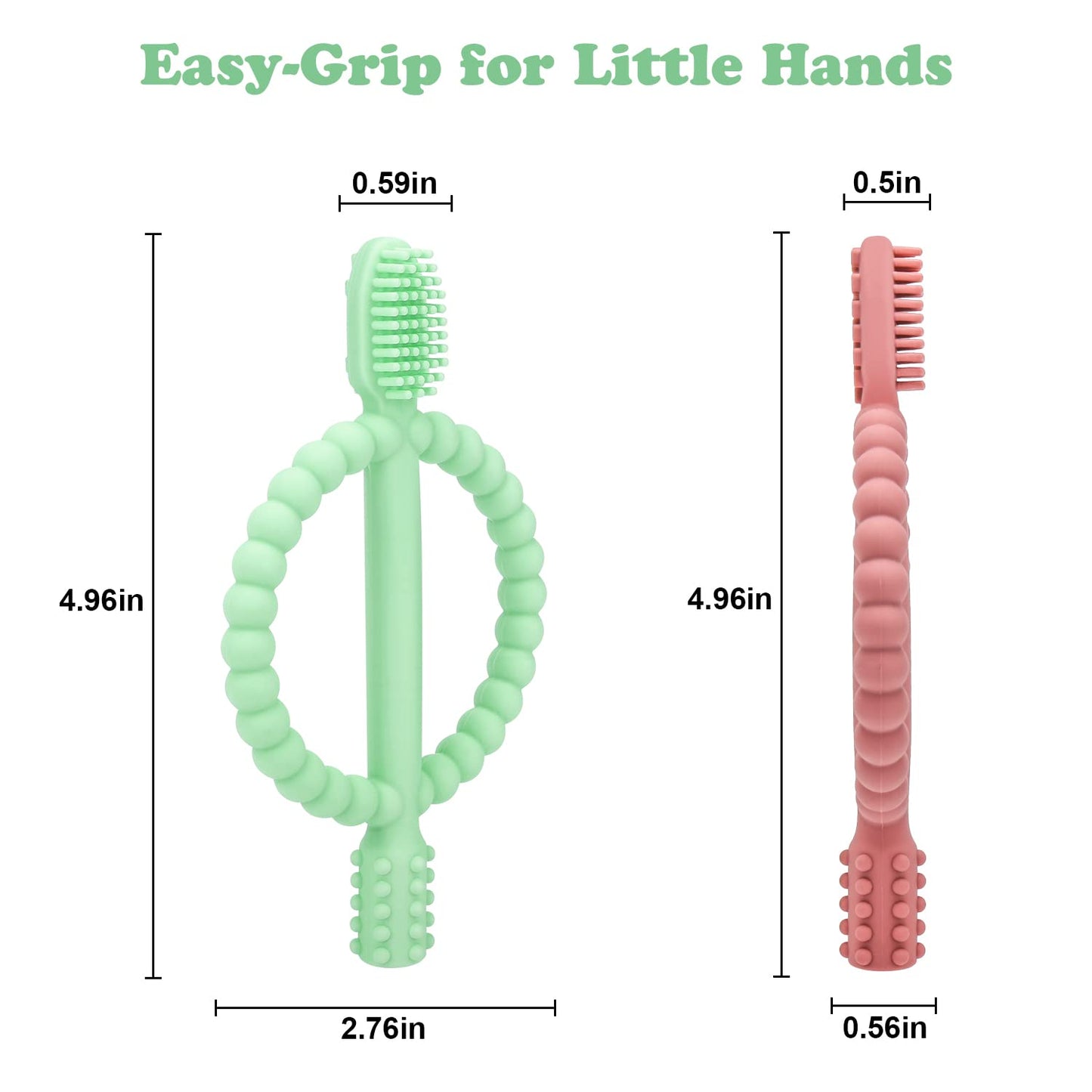 Baby Silicone Teething Toothbrush – Easy-Hold Handle, Double-Sided Gum Massager (Bright Green & Caramel)