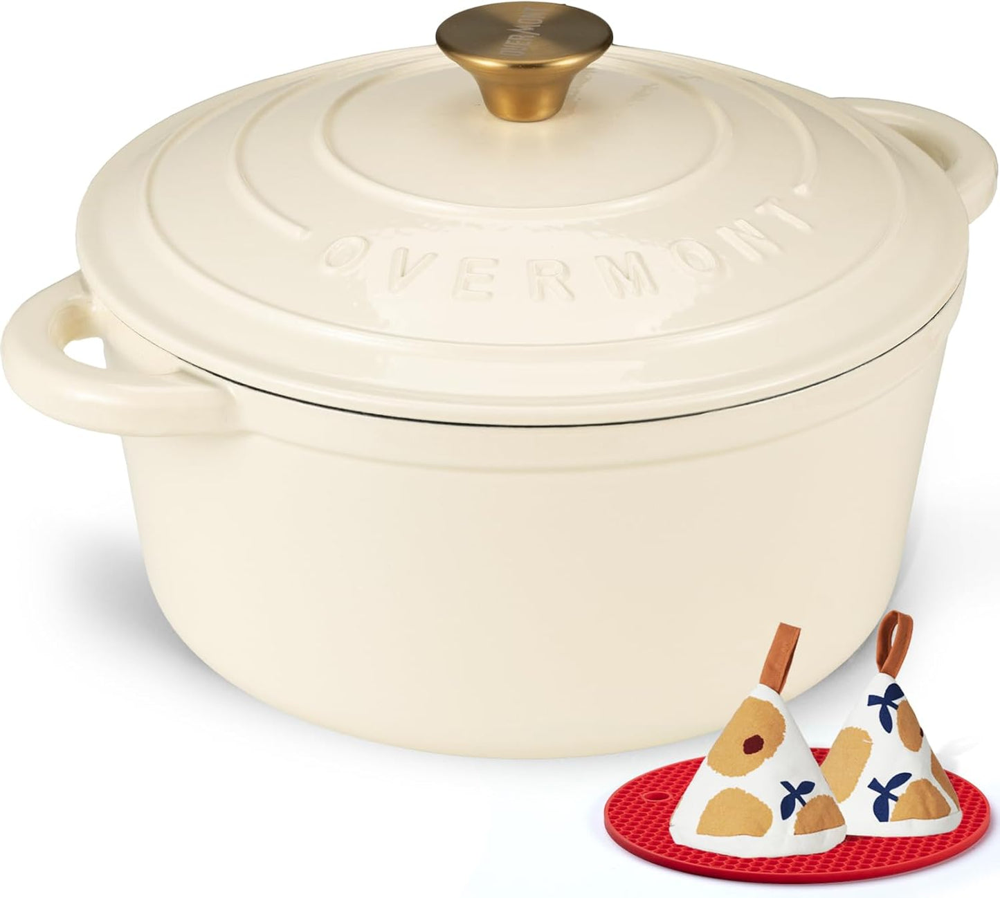 5.5QT Enameled Cast Iron Dutch Oven – Heavy-Duty Pot with Lid (Cream White)