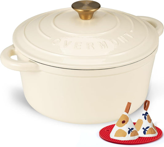 5.5QT Enameled Cast Iron Dutch Oven – Heavy-Duty Pot with Lid (Cream White)