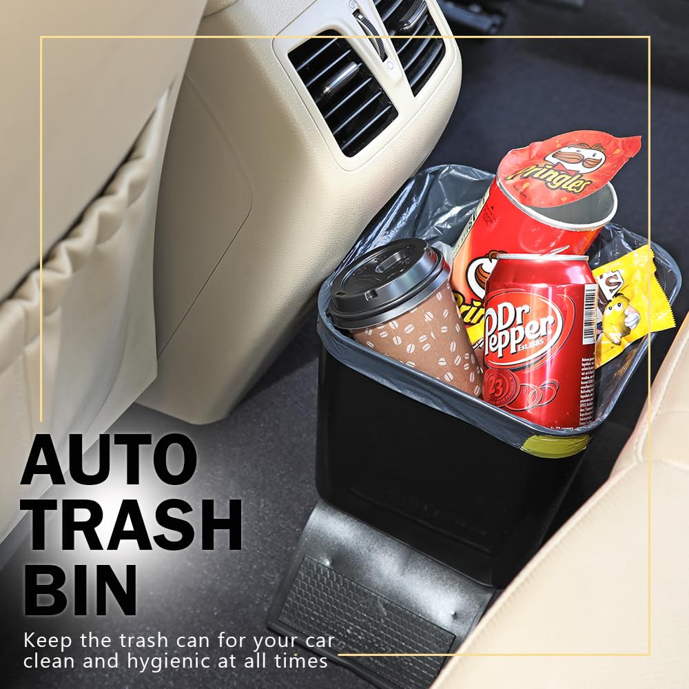 Car Trash Can with Stability Wings – Leakproof Portable Auto Garbage Bin for Cars, SUVs & Trucks – Black Large