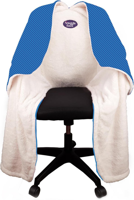 Cozy Desk Chair Wrap – Hands-Free Heated Faux Fur Cover (Blue Pattern Fleece)