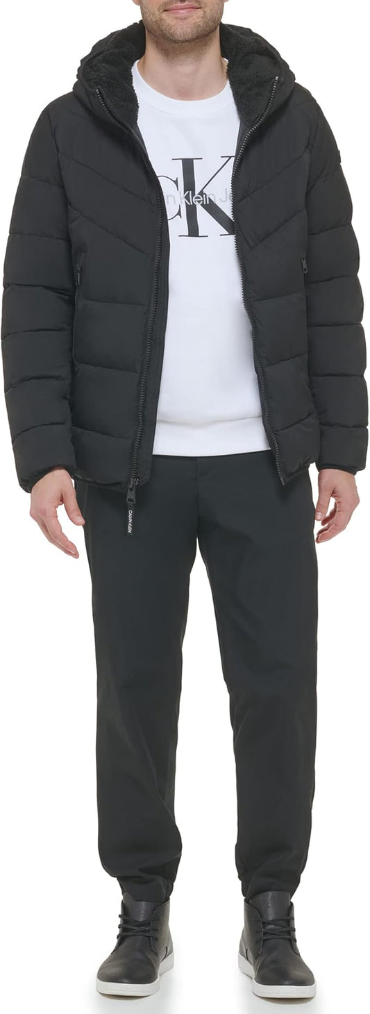 Mens Heavyweight Short Puffer, Large Black