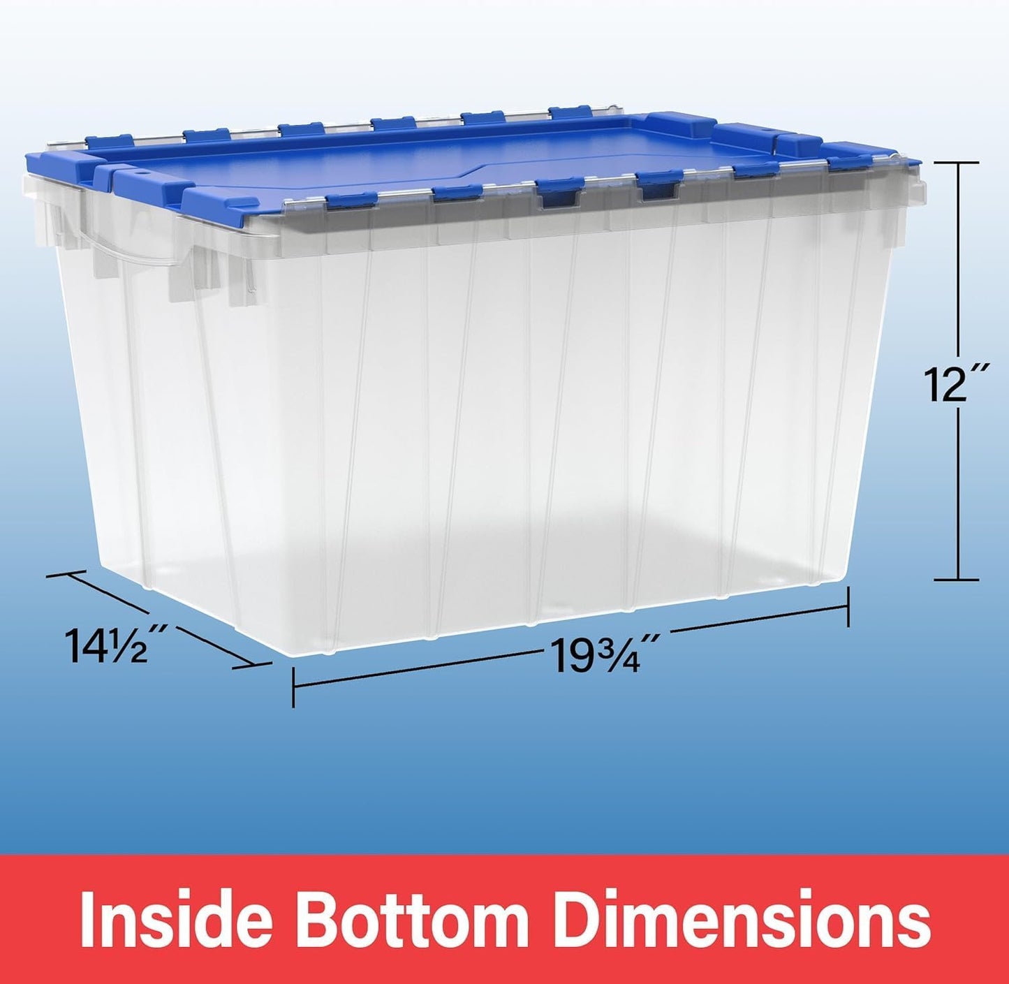 12-Gallon Stackable Plastic Storage Tote with Lid - Clear/Blue (21.5" x 15" x 12.5")