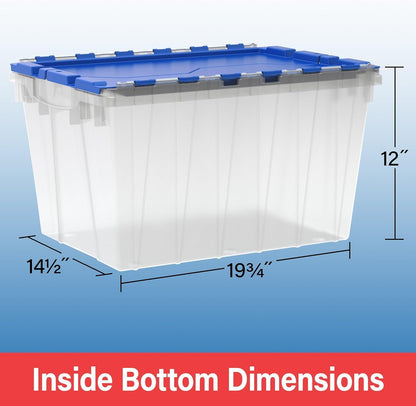 12-Gallon Stackable Plastic Storage Tote with Lid - Clear/Blue (21.5" x 15" x 12.5")