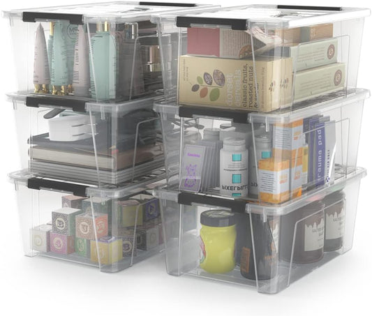 6-Pack Clear Storage Latch Bins - 5-Litre Organizer Boxes with Handles and Lids