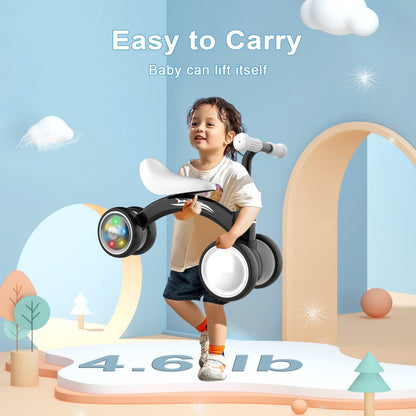 Baby Balance Bike – Colorful Light-Up No-Pedal Bike with 4 Silent Wheels & Soft Seat (Ages 10–36 Months)