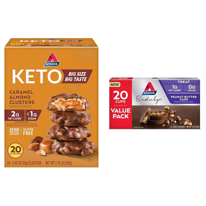Caramel Almond Clusters & Endulge Peanut Butter Cups, Dessert Favorite, Low Carb