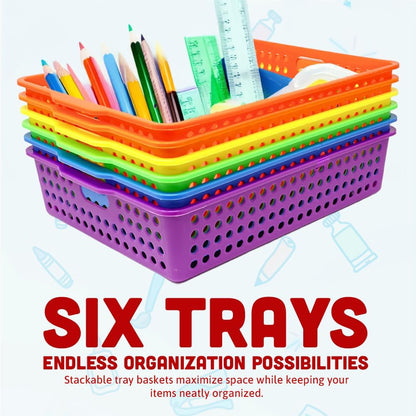 6-Pack Colorful Plastic Storage Bins - for Organizing Classroom Supplies