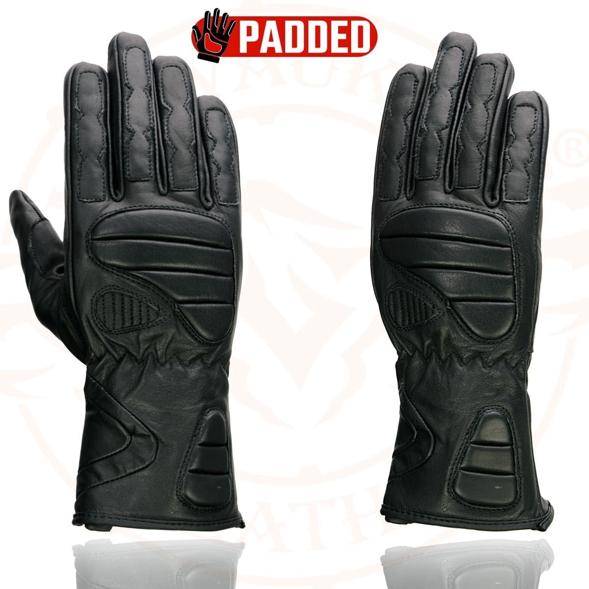 SH451 Men's Black Leather Racing Gloves with Padding