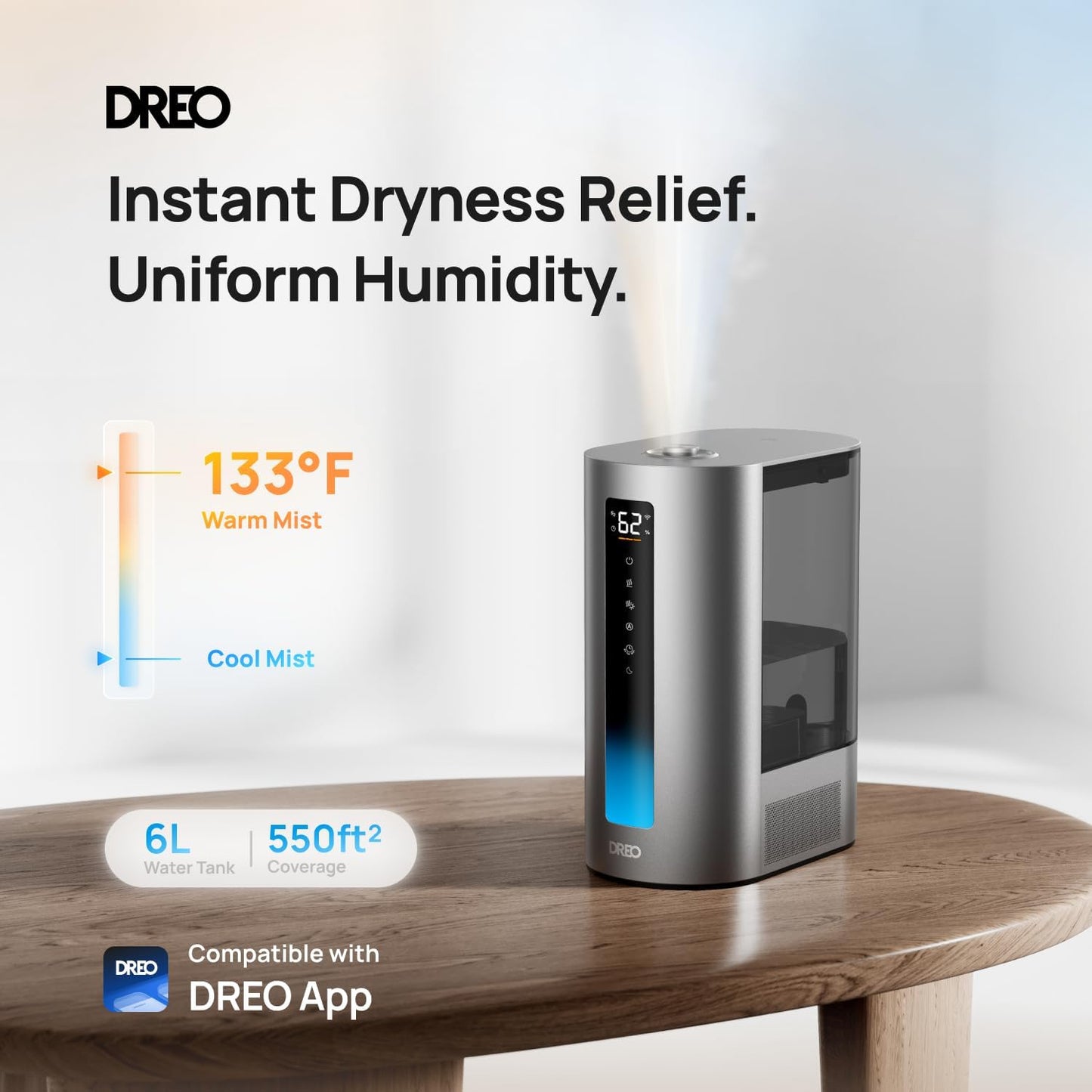 6L Smart Humidifier – Warm & Cool Mist, Quiet 60-Hour Runtime, Alexa/Google Compatible