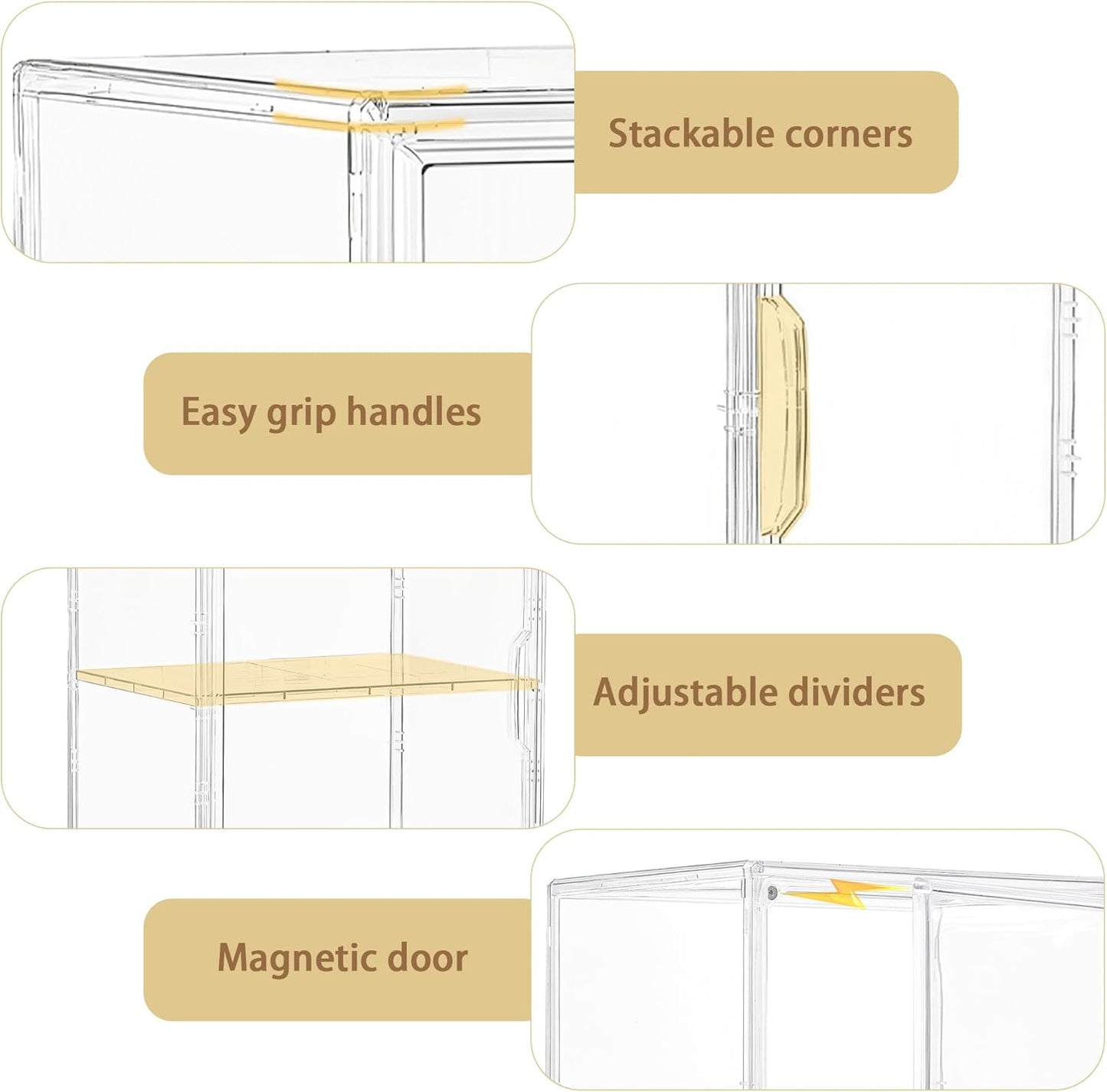 Large Acrylic Display Case for Collectibles - Clear Stackable Storage Bin with Adjustable Layers and Magnetic Door