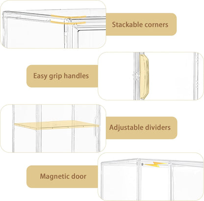Large Acrylic Display Case for Collectibles - Clear Stackable Storage Bin with Adjustable Layers and Magnetic Door