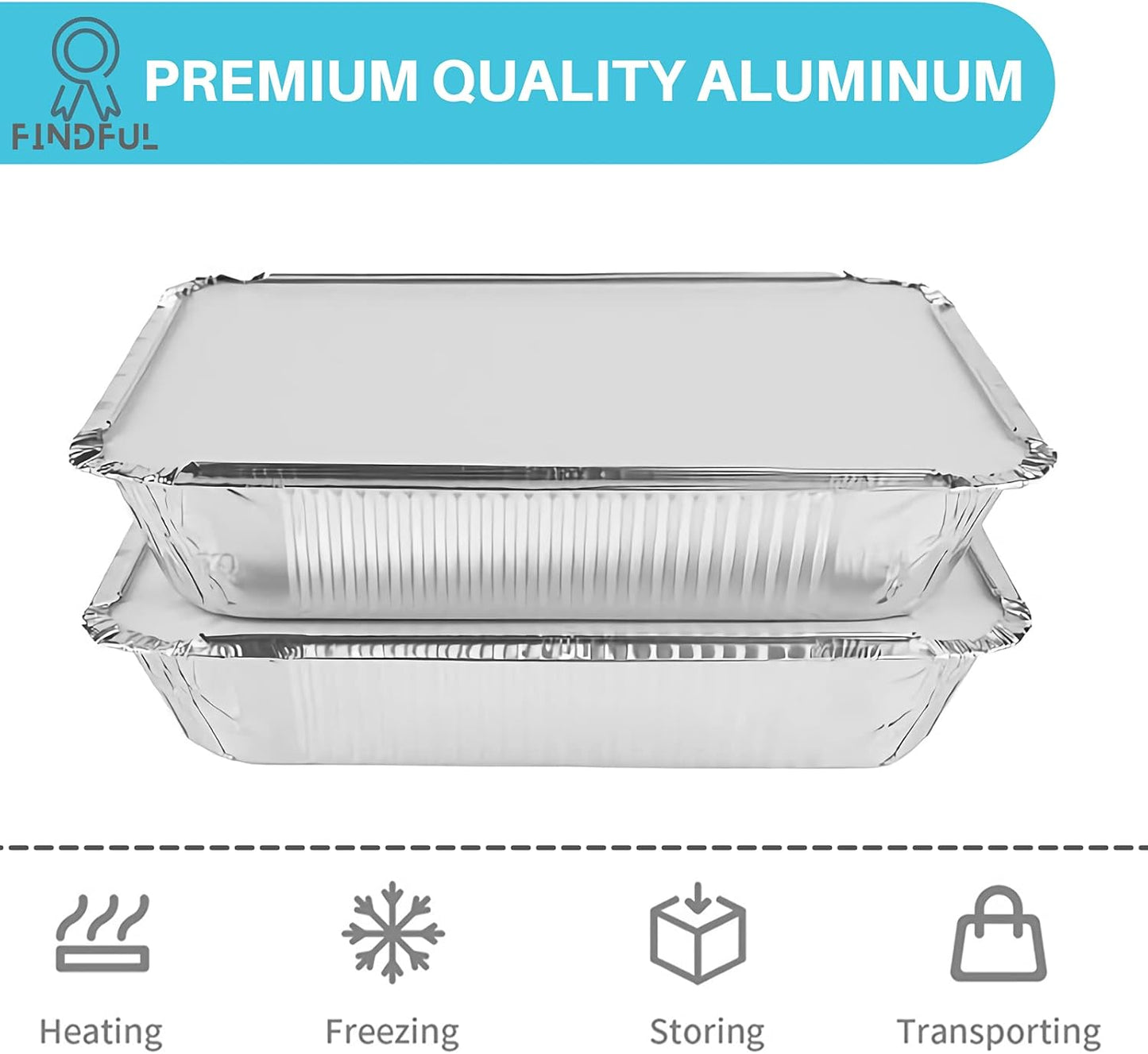 Aluminum Foil Pans with Lids – 50-Pack 8.5" x 6" Disposable Food Containers