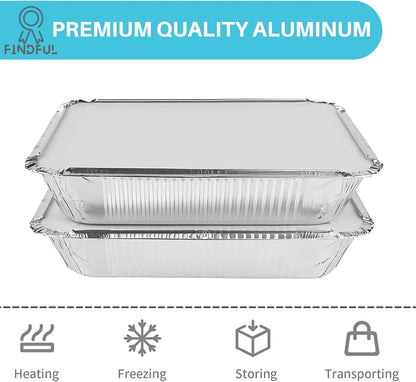 Aluminum Foil Pans with Lids – 50-Pack 8.5" x 6" Disposable Food Containers