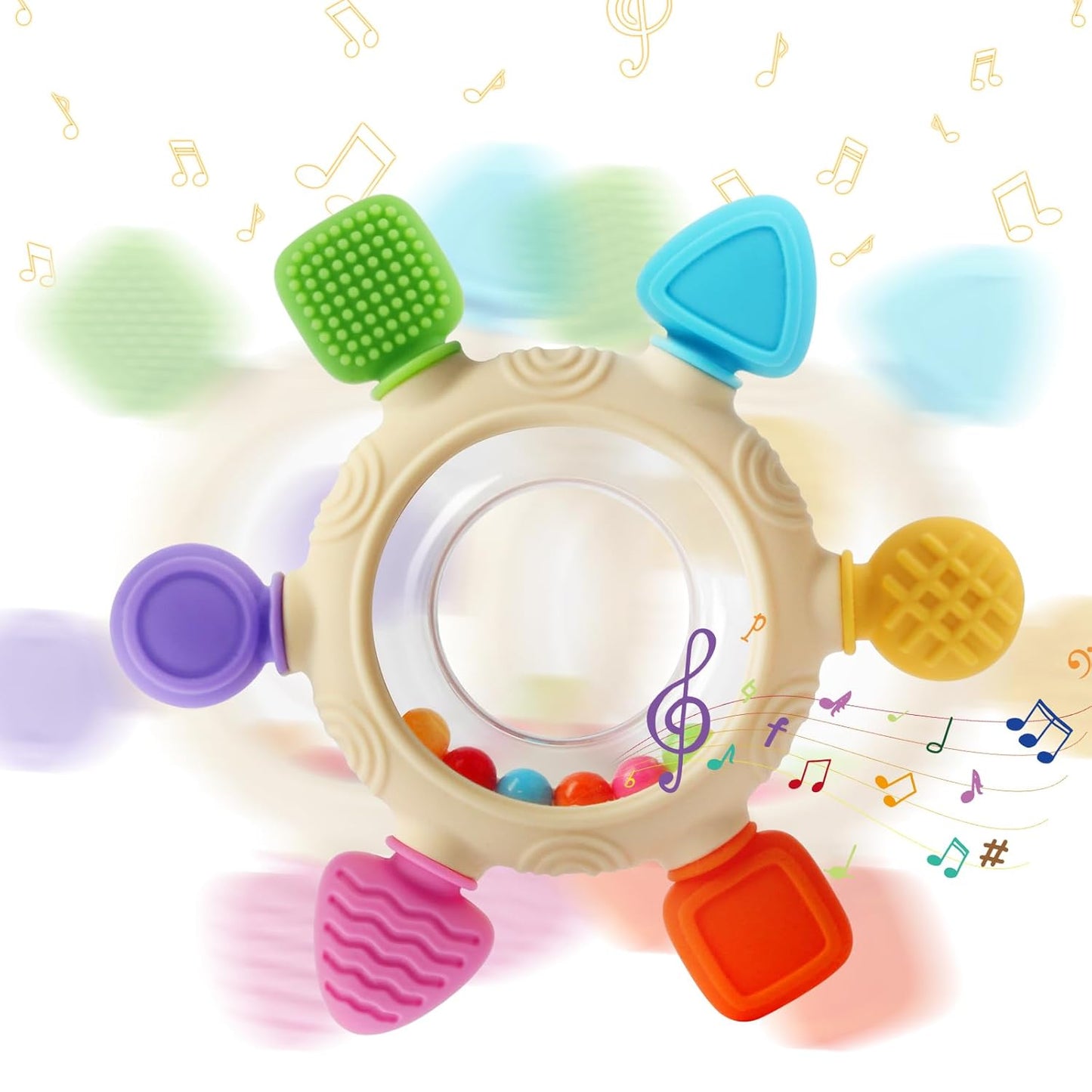 Baby Silicone Teething Rings & Rattle – BPA-Free Sensory Teether for Soothing Gums (0–24 Months)