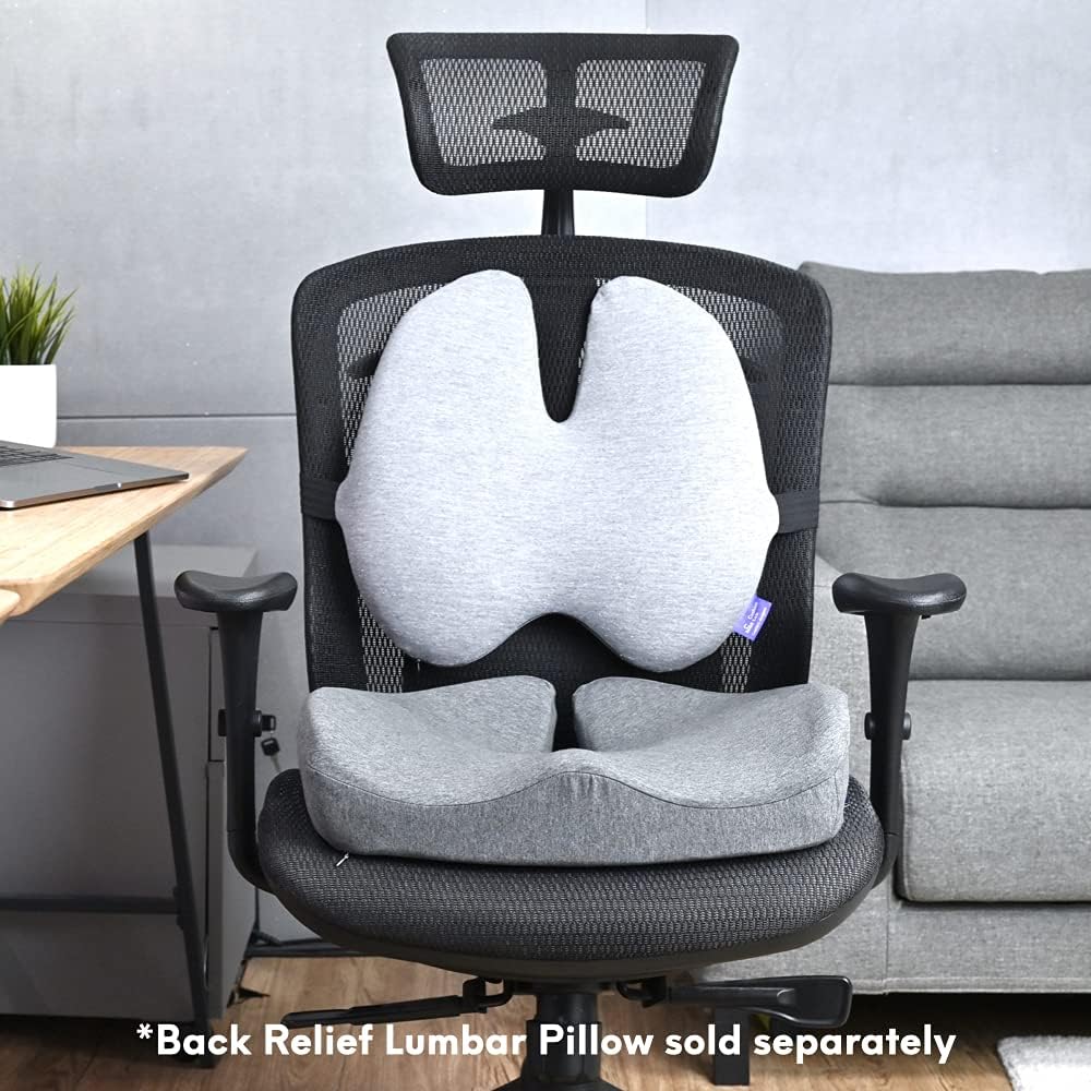 Pressure Relief Seat Cushion – Extra-Dense Memory Foam for Hip & Tailbone Support (Light Grey)